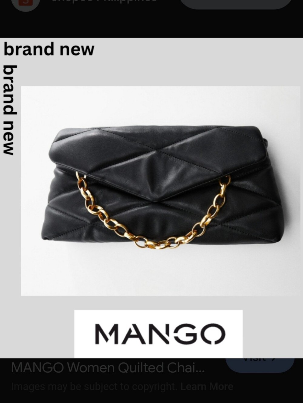 Mango Black Quilted Clutch with Gold Chain- NWOT